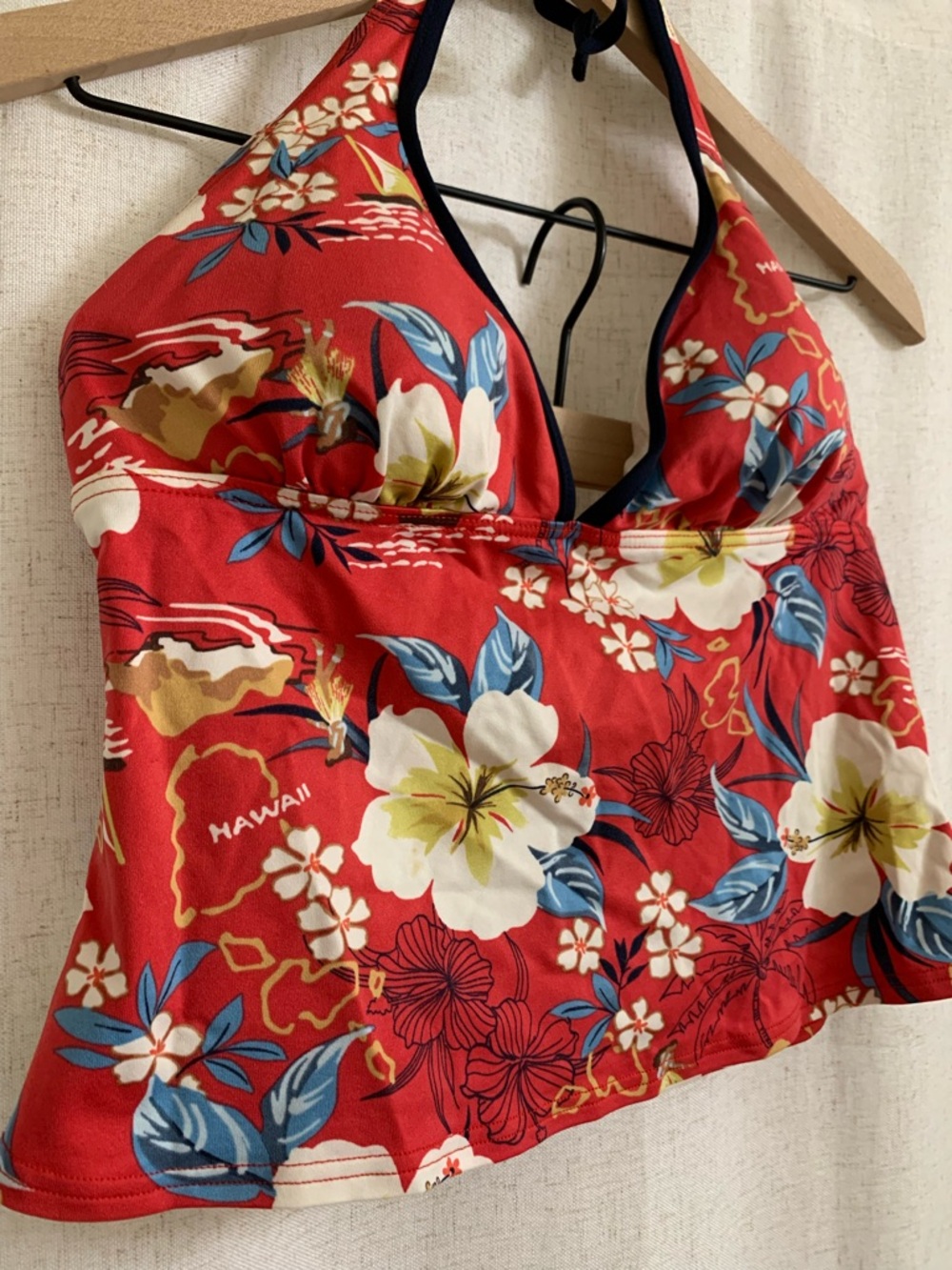 Baltex Classic Y2K Hawaii Tankini Halter Top 14 Floral Red Island Hibiscus Hula - Picture 2 of 5